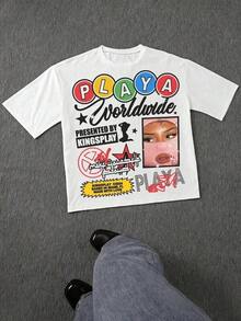 Camiseta estampada, camisetas de algodón con gráficos, tallas grandes, cuello redondo de dibujos animados, manga corta, camiseta casual de algodón 100% para hombre, top para vacaciones de verano, camisetas con gráficos divertidos, ropa urbana Y2K, regalos para novio y esposo, Y2K, camisa oversize para hombre, con camisa, tops de verano, camisa adecuada. - Negro - Ver 7