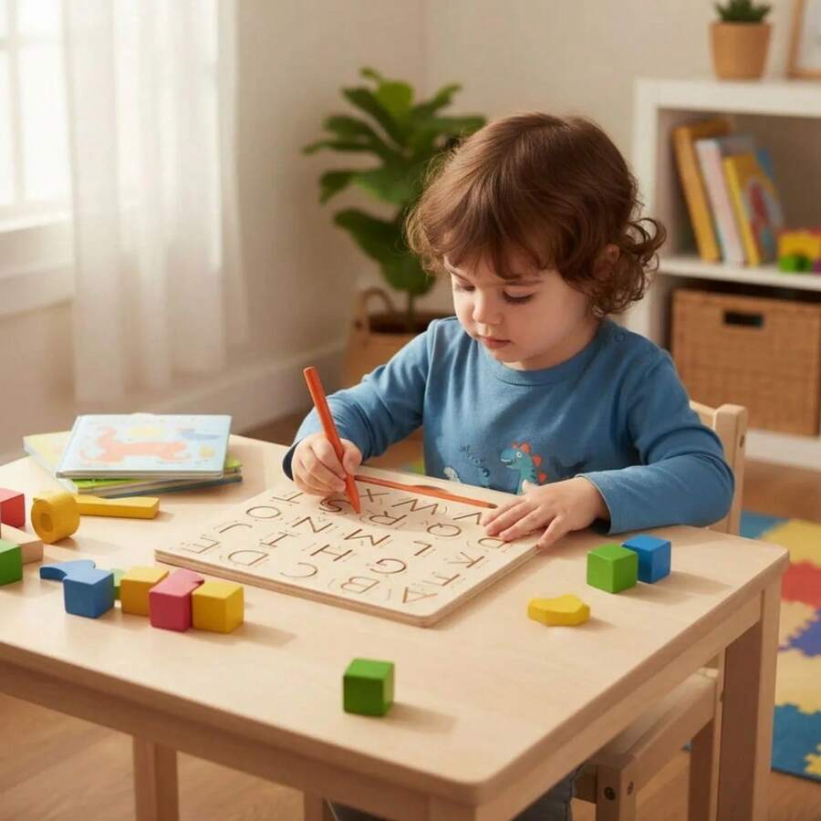 Tablero Didáctico De Madera Para Aprender A Trazar - letras - Ver 1
