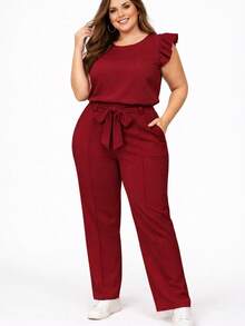 Elegant Plus Size Social Set In  Crepe, Casual Style With Drawstring Pockets, For Office Or Home. - Burgundy - View 2