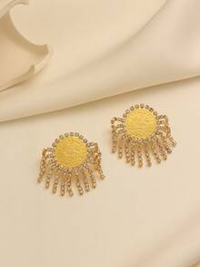 1 Pair Vintage Cute Copper Alloy Gold Plated Crystal Tassel Coin Earrings, Suitable For Women's Daily Wear, Holiday Gift - Yellow Gold - View 2