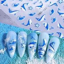 Ocean Blue Nail Stickers For Nail Art Decals - Summer Nail Art Stickers With Polka Dot Whale Shark Nail Art Designs 3D Self Adhesive Cartoon Nail Supplies Decorations For Women Girls DIY 2 Sheets - Blue 10 - View 4