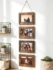 1pc Vintage Wooden Wall-Mounted Photo Frame Collage, Rustic Multi-Photo Frame, 6-Inch Family Photo Display, Vintage Wooden Frame With Jute Rope, Suitable For Living Room, Bedroom, Dormitory Wall Decor Art - Wall-mounted Photo Frame - View 6