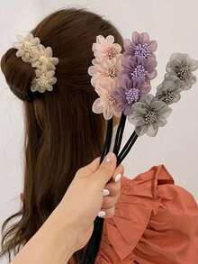 1個裝多彩花朵髮髻工具，柔軟布料材質，輕鬆快速造型，舒適護髮設計，時尚日常髮飾，適合日常穿搭、社交活動、居家使用及常見節日，髮飾，法式髮簪 - 花朵盤發器 - 查看 8