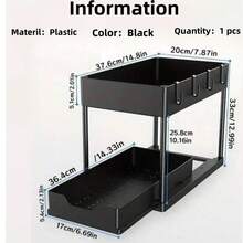 HOUSHELIF 1 pièce Étagère de rangement à double niveau pour évier, 1 pièce Étagère de rangement pour espaces étroits, Étagère de rangement multifonction pour évier, Convient pour les tiroirs de salle de bain et de cuisine - Noir - Voir 12