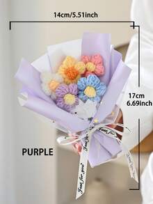 1束彩色人造针织花束，含礼品袋，尺寸17厘米 x 14厘米，适合作为礼物、生日礼物、派对回礼、母亲节小礼物、纪念品配饰 - 彩色 - 查看 13
