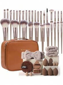 51PCS All-In-One Makeup Tools Set With 30 Brushes, Powder Puffs, Makeup Sponges, Waterproof Cosmetic Bag, Hairband & Accessories For Beginners - Multicolor - View 1