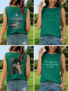 Débardeur personnalisé pour femmes, gilet vert pour femmes, tenue d'été, tenue de vacances, vêtements décontractés personnalisés, style basique, Sweat-shirt-shirt de sport pour femmes - Vert - Voir 2