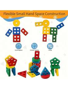 Juguete de apilamiento de madera colorido - Torre de clasificación de formas, ayuda con el reconocimiento de formas y el entrenamiento de habilidades motoras finas, bloques de construcción educativos - Multicolor - Ver 5