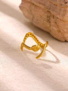 Anillos de serpiente de acero inoxidable para mujeres y hombres, color dorado, anillo de dedo ajustable, joyería vintage gótica y estética - Amarillo Oro - Ver 8