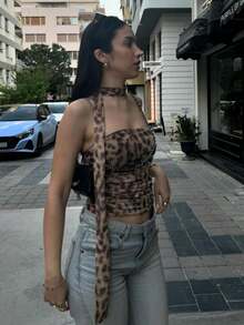 Women's Short Tube Top With Tassels And Leopard Print - 豹 - 查看 9