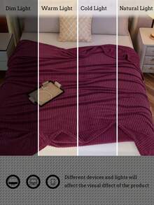 1pc Striped Soft Plush Blanket, Skin-Friendly And Comfortable, Suitable For Bedroom And Guest Room, Machine Washable, All Season - Red - View 9