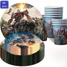 Robot Warrior Theme Disposable Party Tableware Set, Action Character Print Paper Plates, Cups And Napkins Set, Suitable For Birthday, Movie Night Party Supplies - Multicolor - View 3