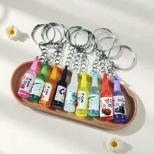 10pcs Random Assorted Multi-Color Resin Beer Bottle Keychains - Miniature Beverage Bottle Key Rings, Women's Party Gifts, Bag Charms & Decorative Accessories - Multicolor - View 4