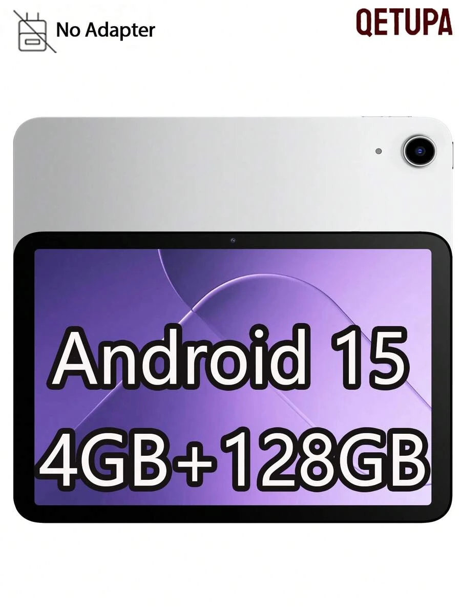Qetupa 10.1 吋 Android 15 平板電腦，T606 八核心 1.6GHz 處理器，4GB RAM + 128GB ROM，802.11ax WiFi 6 2.4G + 5G，藍牙 5.0，Incell FHD (1920x1200) IPS 觸控螢幕，5MP + 8MP 雙鏡頭