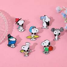 SNOOPY 1/7 件組 動漫卡通胸針套組 可愛新款狗狗琺瑯別針 衣物背包飾品金屬徽章配件禮物 - 均碼 - 查看 7