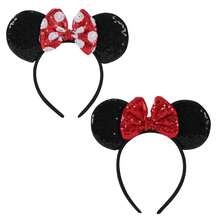 2pcs Disney Red Mouse Ear Sequin Headband, Shiny Bow Headband, Travel Essential Accessory, Girls Princess Costume Decor - Ear Headband - View 1