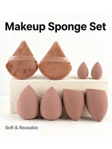 14pcs Set Includes: 6 Makeup Sponges (3 Powder Puffs And 3 Air Cushions), 7 Makeup Sponge (4 Large And 3 Mini), 1 Makeup Remover Pad. Suitable For Various Makeup And Cleansing Scenarios. Powder Puffs, Makeup Sponges Applicable For Liquid, Cream And Powder, Reusable. - Khaki - View 20