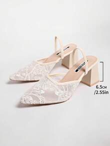 New Chinese Style White High Heel Mules, Pointed Toe Lace Embroidery Convertible Sandals For Women - White - View 7
