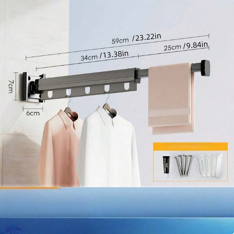 Giá treo quần áo gấp gọn đa năng tiết kiệm diện tích - Không cần khoan, có thể lắp trực tiếp lên tường, giá phơi quần áo gắn tường có thể thu gọn, thiết kế gấp ba, phù hợp cho lưu trữ phòng giặt - Tiết kiệm diện tích - Phù hợp cho ban công trong nhà và ngoài trời, phòng giặt, phòng tắm - A - Xem 18