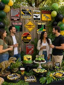 7pcs Dinosaur Theme Warning Signs, Caution T-Rex/Brachiosaurus Ahead/Proceed At Your Own Risk, Suitable For Dinosaur Theme Birthday Party Decor, Boys Bedroom Dinosaur Area Decor - Paper Dinosaur Sign - View 3