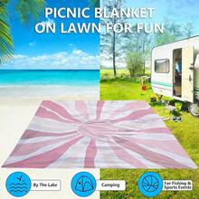 1pc Extra Large Light Pink Radiant Pattern Quick-Dry Beach Blanket, Suitable For 1-3 Adults - Lightweight, Durable Polyester Fabric - Perfect For Travel, Camping, Hiking And Leisure Beach Time, Beach Mat, Camping Ground Cover - Light Pink Radial Pattern - View 9