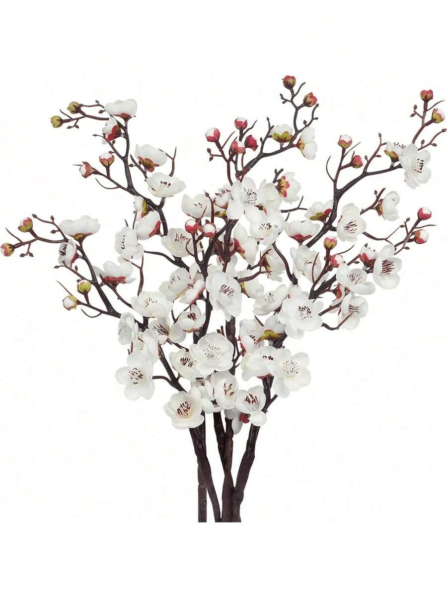 1pc/3pcs/5pcs/10pcs 23.22 Inch Bendable Artificial Silk Sakura Flower Branches With Leaves, Suitable For DIY Flower Wall, Scene Decoration, Vase Arrangement In Living Room/Bedroom, Wedding, Party, Tabletop Decor. Deciduous In Autumn/Winter - White - View 1