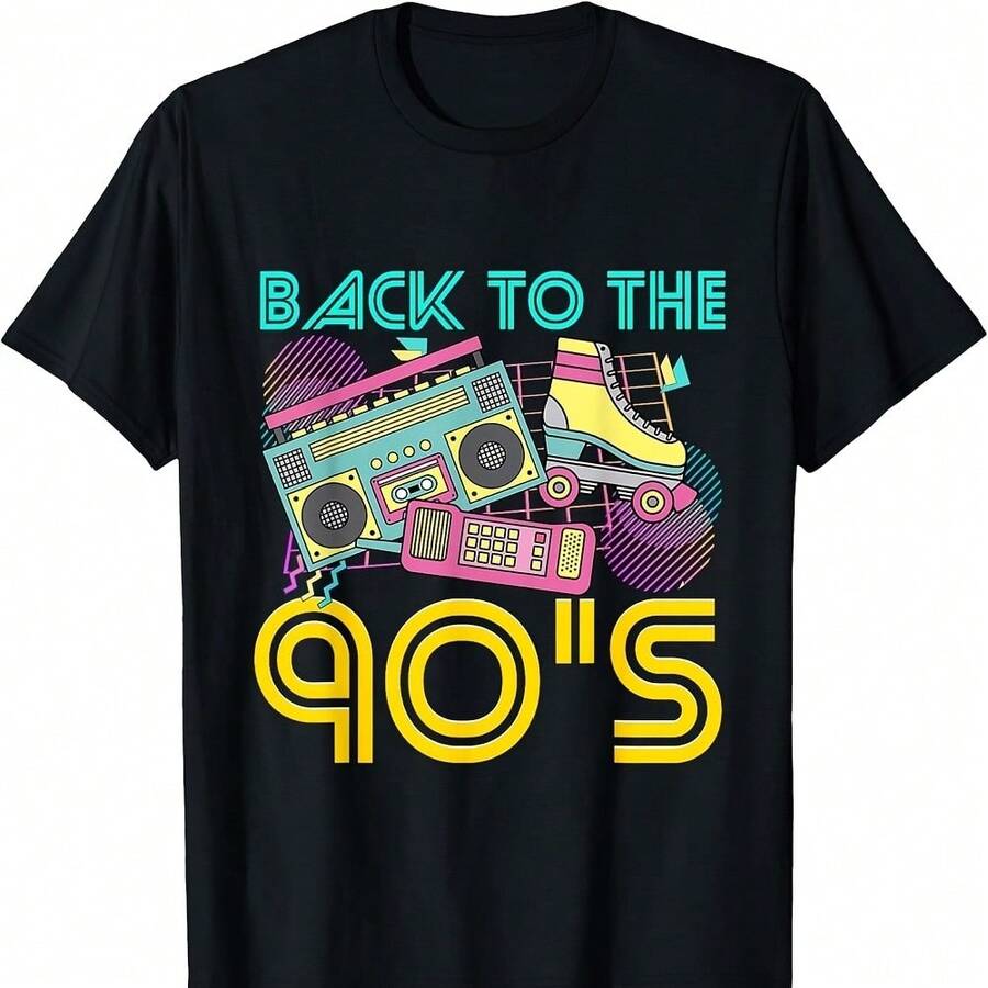 Back To The 90s Outfits For Women Retro Costume Party T-Shirt - Black - View 1