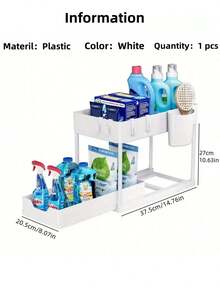 HOUSHELIF 1 pièce Étagère organisatrice d'évier à double couche, étagère de rangement multifonctionnelle pour petit espace, convient pour les tiroirs de salle de bain et de cuisine - Blanc - Voir 8