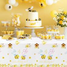 FVABO What Will It Bee Gender Reveal Party Supplies Tablecloth, 3pcs Disposable He Or She Bumble Bee Gender Reveal Decorations Tablecover For Baby Shower, 86in X 55in - White - View 6