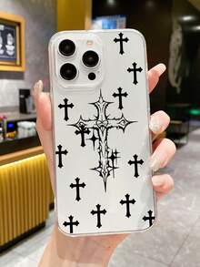 Gothic Style Dark Vintage Religious Symbol Cross Lens Protection Black Phone Case Compatible With Iphone&Galaxy - Multicolor - View 8