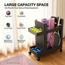 Gray Modern Fitness Equipment Storage Cart,Minimalist Floor-Standing Sports Gear Organizer Rack,Multifunctional Household Sundry Mobile Storage Trolley,For Home Gym Yoga Studio Store Yoga Mat Dumbbell Kettlebell Resistance Band Various Sports Supplies - Grey - View 3