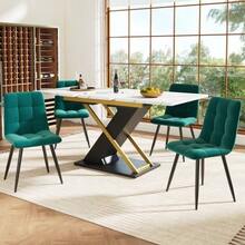 Extendable Dining Table (120-160*80cm), Kitchen/Living Room Table, Extendable To 160cm With The Help Of An Internal Extension Leaf, Dining Table With Golden Cross Legs - 黑色 - 查看 4