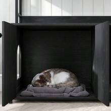 Large Cat Litter Box With Storage Shelf, Concealed Cat Toilet Unit, Wooden Cat House With Scratching Post, Sturdy 2-Door Pet Furniture For Odor Control, Black - one-size - View 8