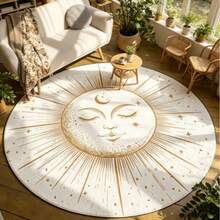 1 pieza Alfombra redonda con estampado de sol y luna en estilo bohemio, de textura de terciopelo de lujo. Alfombra de baño, alfombra de baño, felpudo, alfombra pequeña, alfombra, alfombra de piso, decoración del hogar, alfombra de área, alfombra de exterior, decoración del hogar, alfombra de área, alfombra de dormitorio, alfombra lavable - Multicolor - Ver 4
