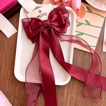 1 chiếc kẹp tóc nơ satin cỡ lớn với hình bướm kim loại trang trí, màu trung tính, phụ kiện tóc thanh lịch, thời trang hàng ngày dành cho nữ. - Nhiều màu - Xem 11