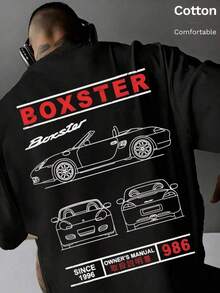 T-shirt coton homme ample, motif voiture de sport classique, grandes tailles, doux respirant beau tombé, vêtement sport décontracté printemps-été, idéal quotidien extérieur vacances - Noir - Voir 2