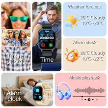 Smartwatch unisex con pantalla táctil completa de 4,65 cm (1,83 pulgadas) con las siguientes características: respuesta de llamadas, alertas de mensajes, control de música, cámara remota, podómetro, seguimiento de calorías, múltiples modos deportivos, alarma, notificaciones de llamadas y mensajes entrantes, compatible con Android e iOS - Multicolor - Ver 4