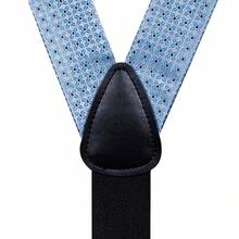 Ensemble de 5 pièces d'accessoires de gentleman pour mariage formel, fête et affaires : Bretelles en forme de Y à 6 clips de couleur bleu clair, nœud papillon, pochette de costume, boutons de manchette et boutonnière à motif floral géométrique abstrait - Bleu ciel - Voir 5