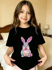 Conejo Colorido Con Lazos y Flores Camiseta estampada para niños - Rosa - Ver 6