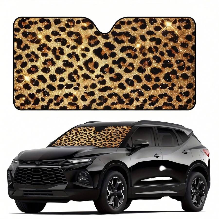 1pc Leopard Print Car Front Windshield Sunshade, Leopard Pattern, UV Protection, Fashion Design, Easy Installation, Foldable For Convenient Storage, Keeps Car Interior Cool, Suitable For Sedan, SUV And Truck, Perfect For Summer Travel - A - View 1