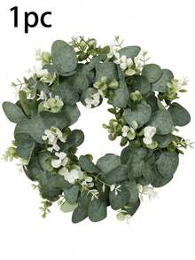 1/3/5pcs Green Artificial Eucalyptus Leaves & Branches Wreath, Suitable For Wedding Decor, Event Styling, Party, Home Decor, Tabletop, Doorway, Garland And Wreath Decoration - Green - View 9