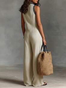 Women's Jumpsuit, Sleeveless V-Neck, Elegant, Casual 1-Piece Pants Jumpsuit 2026 Summer Set - 天藍色 - 查看 2