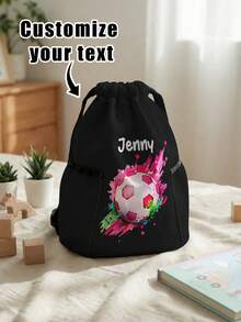 1pc Customized Name Cartoon Soccer Pattern Drawstring Backpack, Sports Bag With Pockets, Can Be Customized According To Your Unique Design, Back To School Gift, Perfect For Kids, Boys, Girls, Print Your Own Name Or Print Your Sister's And Classmates' Names As Gifts For Them - Multicolor - View 5