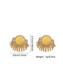 1 Pair Vintage Cute Copper Alloy Gold Plated Crystal Tassel Coin Earrings, Suitable For Women's Daily Wear, Holiday Gift - Yellow Gold - View 3