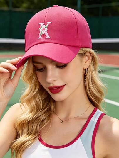 1 Peça Boné de Beisebol Estilo Y2K Unissex Rosa Vermelho - Chapéu de Tênis Esportivo Feminino com Padrão Floral Único de 26 Letras, Chapéu de Sol Esportivo Casual Adequado para Primavera/Outono, Praia, Viagem, Presente Ideal para Amigos e Família