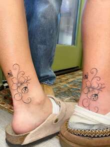 1pc Waterproof & Smudge-Proof Temporary Tattoo, PVC Realistic Ladybug & Floral Tattoo Sticker, Suitable For Daily Use - Grey - View 7