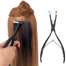 Professional Flat Stainless Steel Tape-In Hair Extension Clip Tool Set, Suitable For Tape-In Hair Extensions, Includes Hair Clips And Styling Tools - Black - View 1