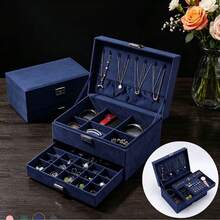 Large Capacity Lockable Velvet Jewelry Box With Drawers, Suitable For Storing Necklaces, Earrings, Rings, Bracelets, Great Gift For Women - Multicolor - View 3