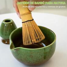 Kit de Té Matcha Tradicional - Juego Completo Con Batidor, Tazón de Cerámica Hecho a Mano, Soporte, Cuchara - Ceremonia de Té Japonés 9 Piezas (Verde) - Verde - Ver 3
