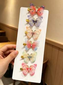 10pcs/Set Vintage Gradient Butterfly Hair Clips, Women's Hair Accessories, Ethereal Girl Hair Pins, Bangs Side Clips, Exquisite Tulle Elegant Rhinestone Design, Daily Use - Multicolor - View 7
